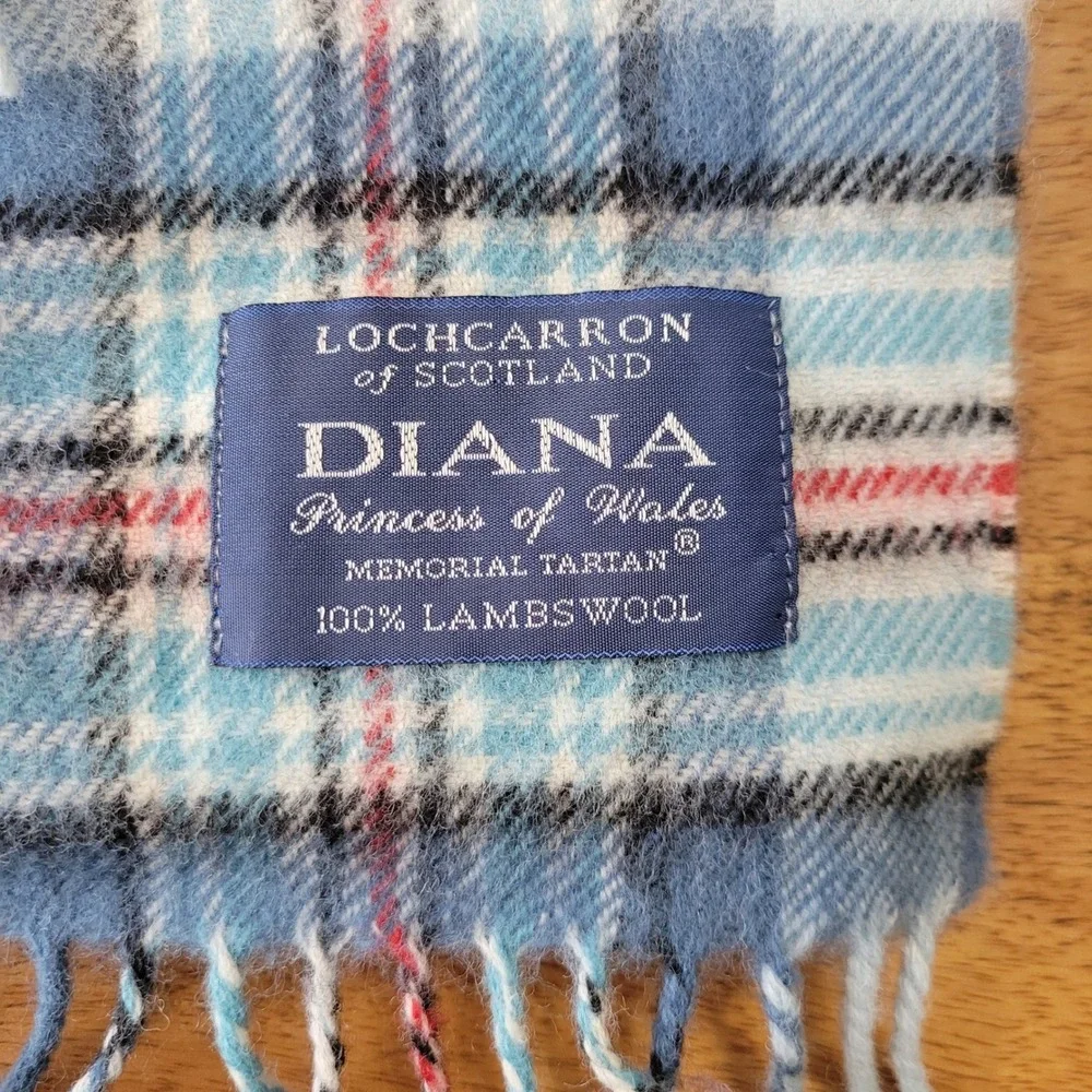 Lochcarron Scarf Diana Princess of Wales OS Blue Lambswool Memorial Tartan Plaid